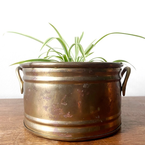 Vintage Other - Vintage Mid Century Modern Round Brass Planter With Handles - Made In In…